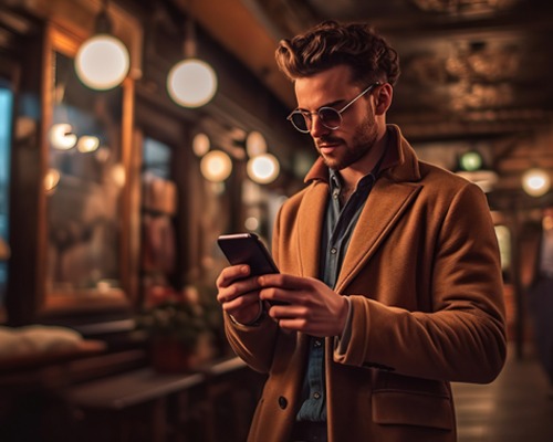 遠近両用メガネでスマートフォン